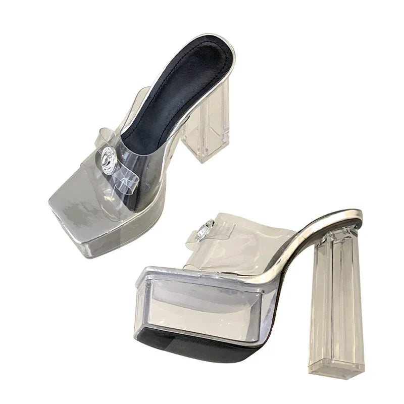 Transparent Chunky High Heels Sandals