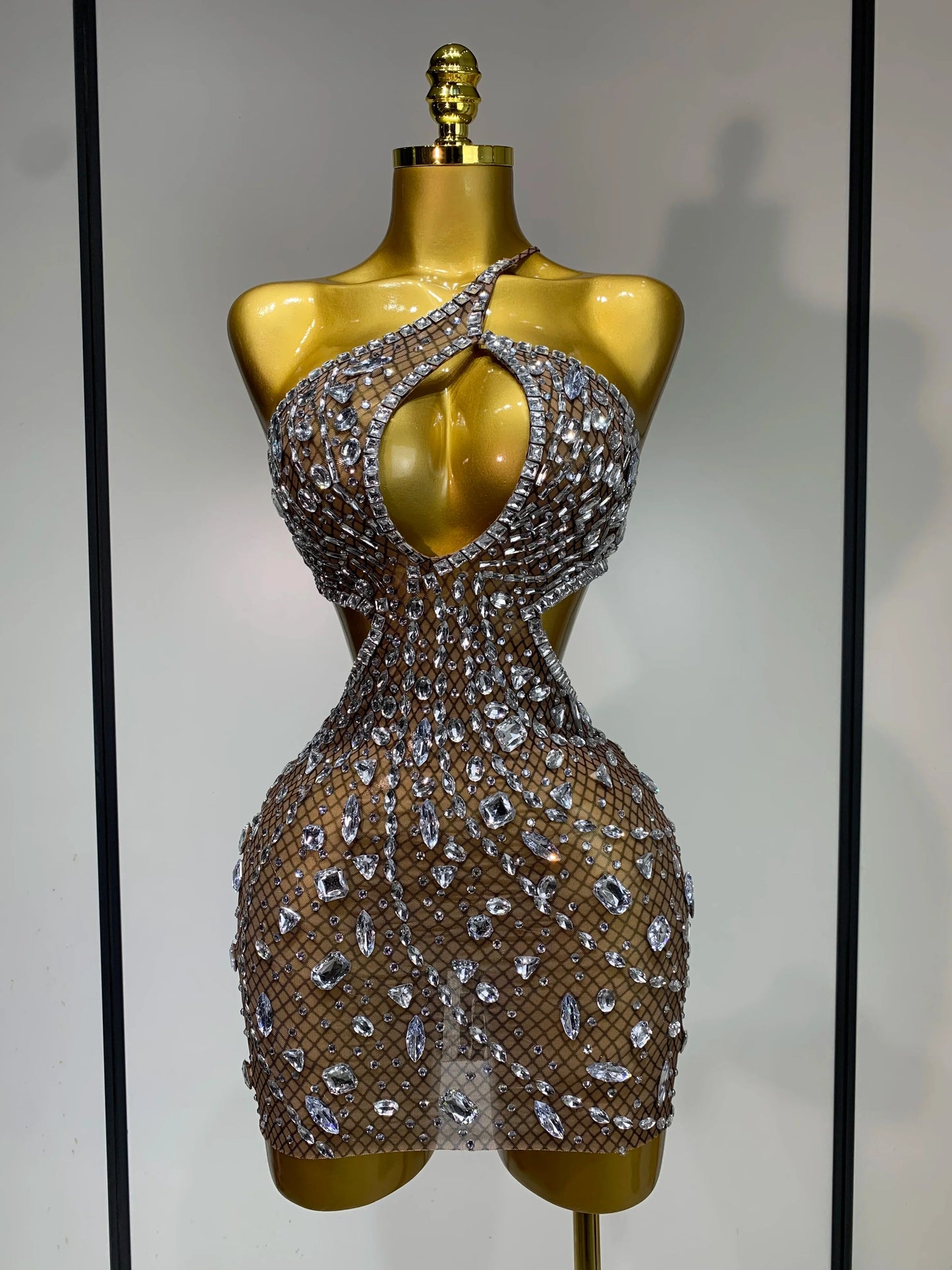Rhinestone Cut-Out Backless Mini Dress