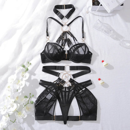 Ring Hollow Sheer Black Lingerie