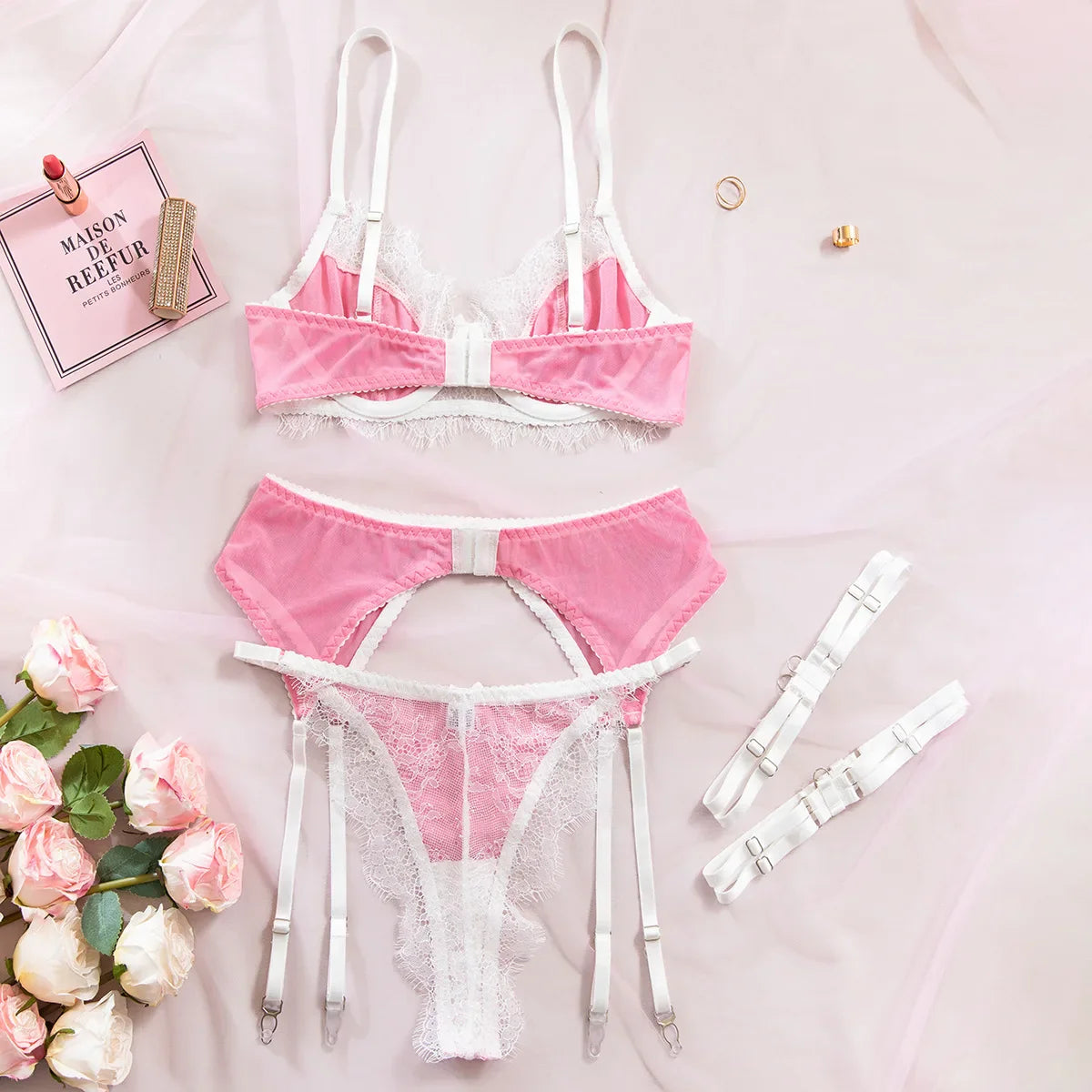 Pink Sexy Lace Bowknot Lingerie