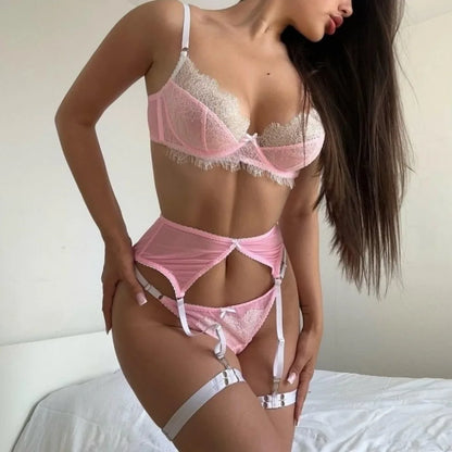 Pink Sexy Lace Bowknot Lingerie