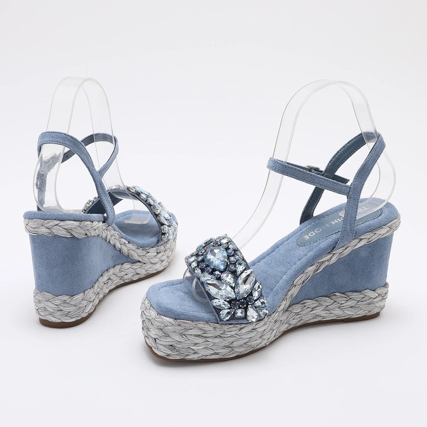 Rhinstones Velvet High Wedges Sandals