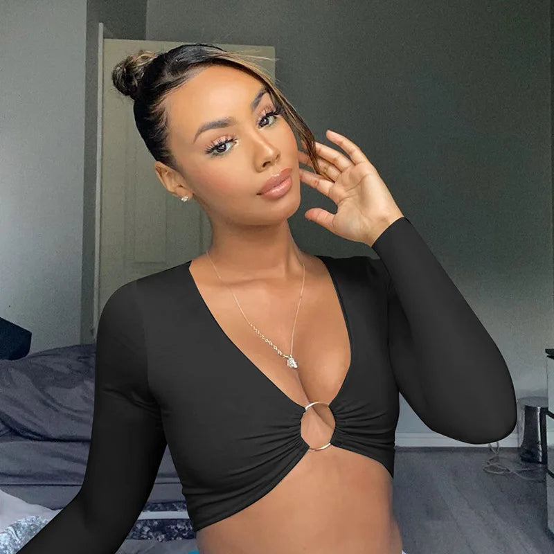 O-Ring Hollow Long Sleeve Crop Top
