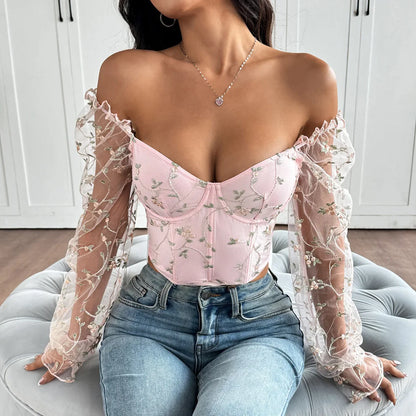 Flower Embroidery Lace Bustier