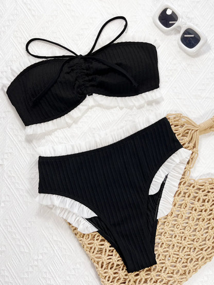Frilled Ruffle Wrinkled Bandeau Bikini