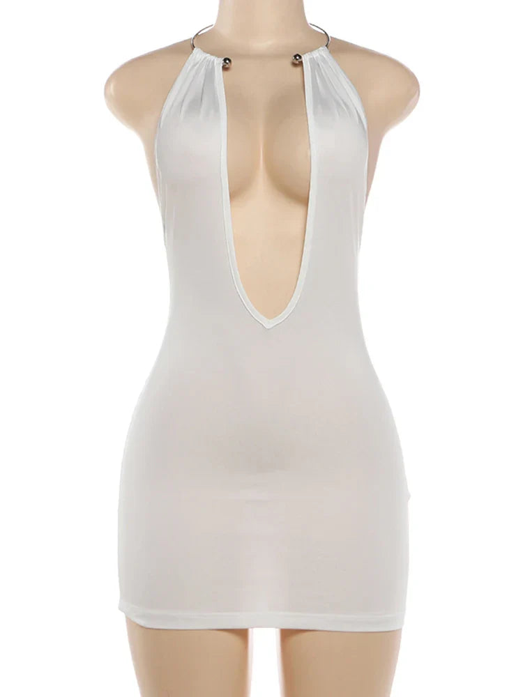 Sexy Backless Metal Ring Mini Dress