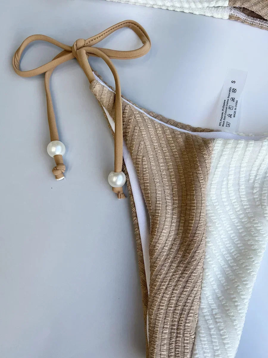Halter Pearl Beads Two Piece Bikini