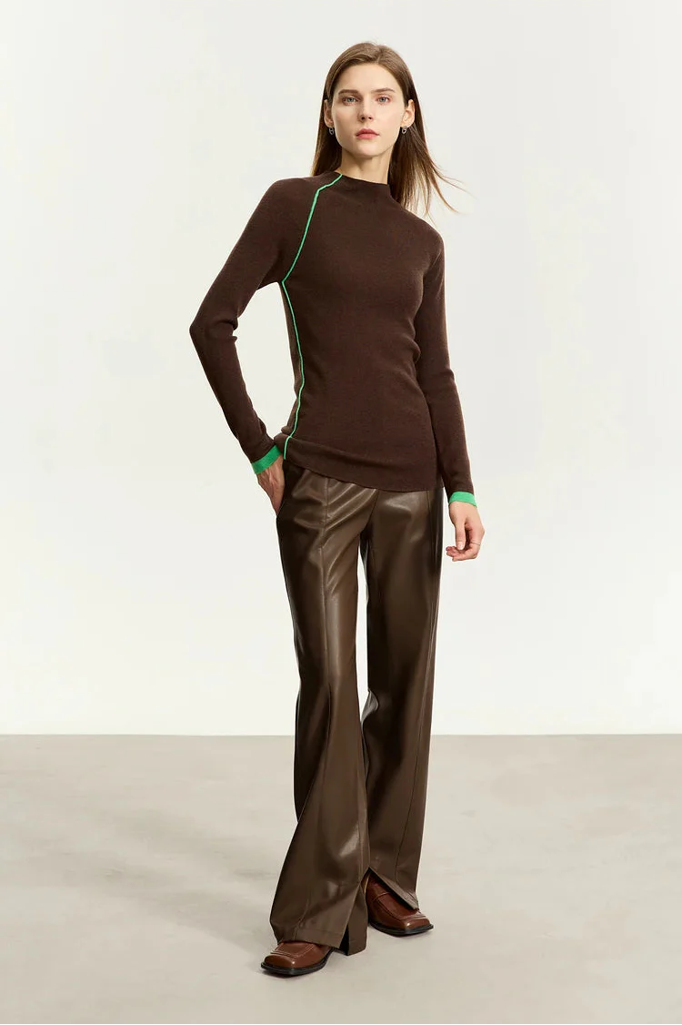 Minimalist Solid Leather Straight Fit Pants