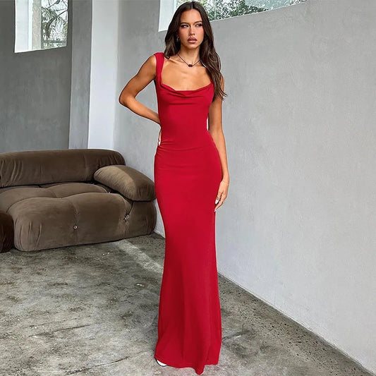 Backless Bow Decor Maxi Dress