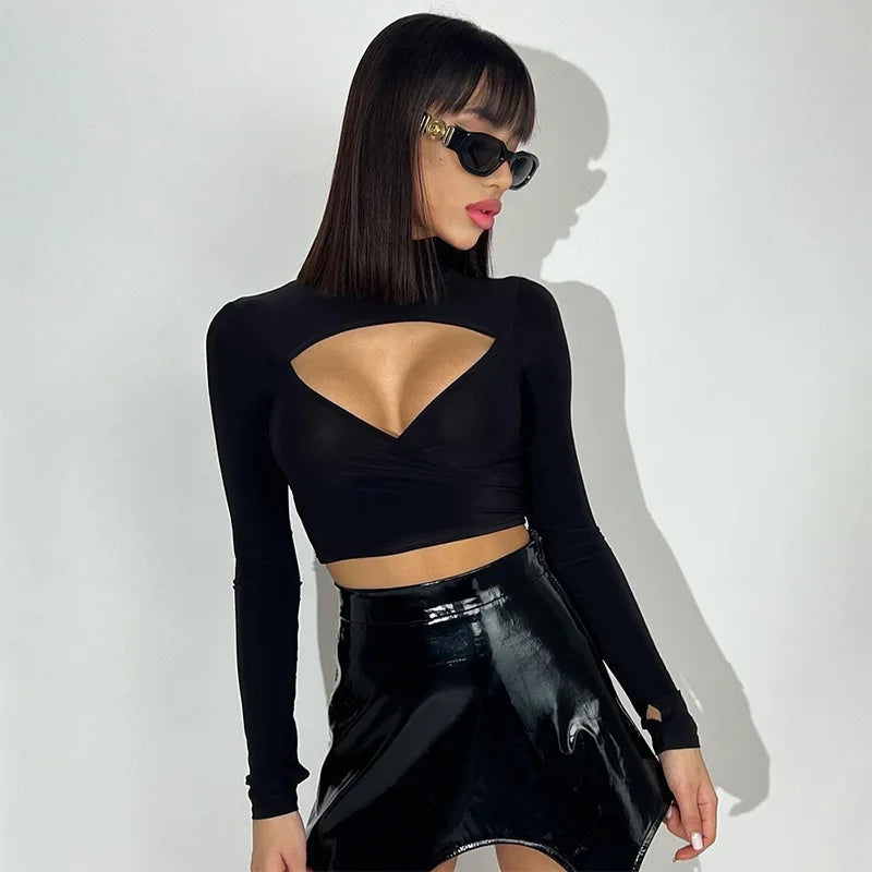 Hollow Out Long Sleeve Crop Top