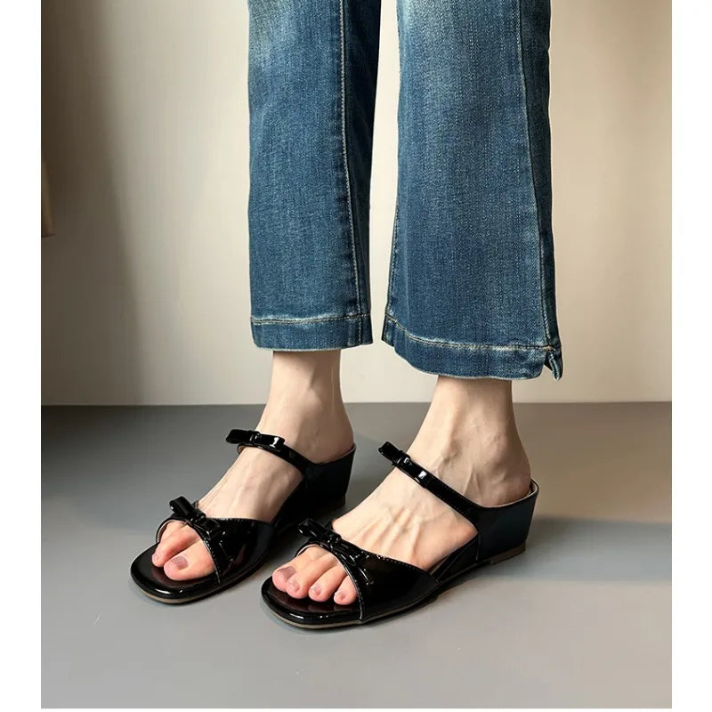 Elegant Butterfly-Knot Square Toe Sandals