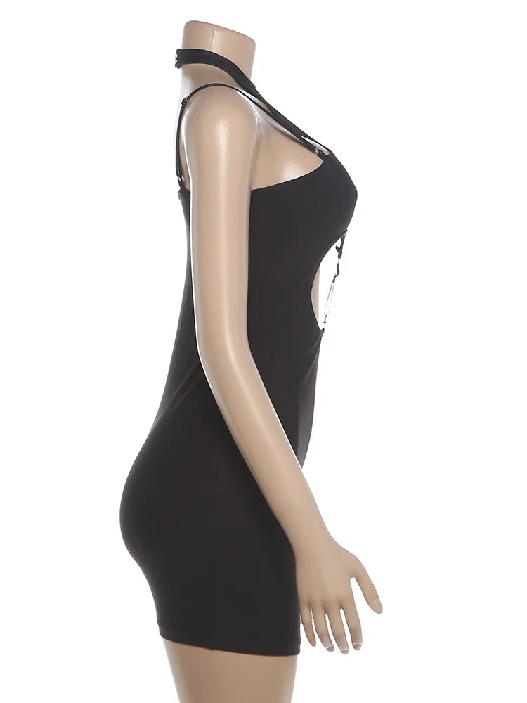 Fitted Halter Open-Back Mini Dress