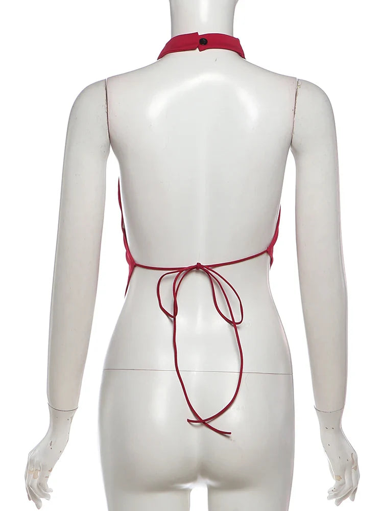 Backless Halter Crop Tank Top
