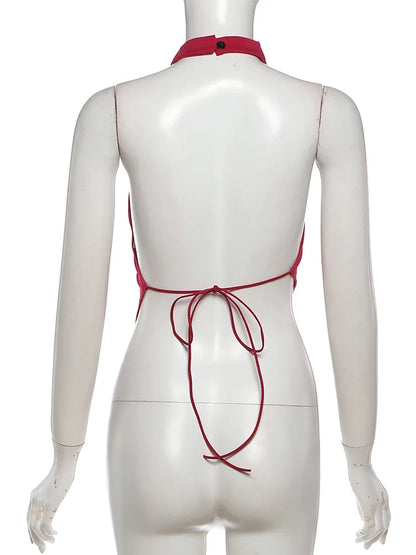 Backless Halter Crop Tank Top