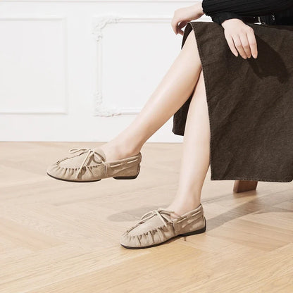 Bow Tie Solid Suede Flat Loafers