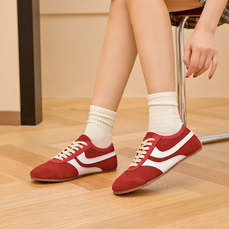 Solid Genuine Leather Lace-up Sneakers