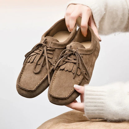 Suede Square Toe Tassels Loafers
