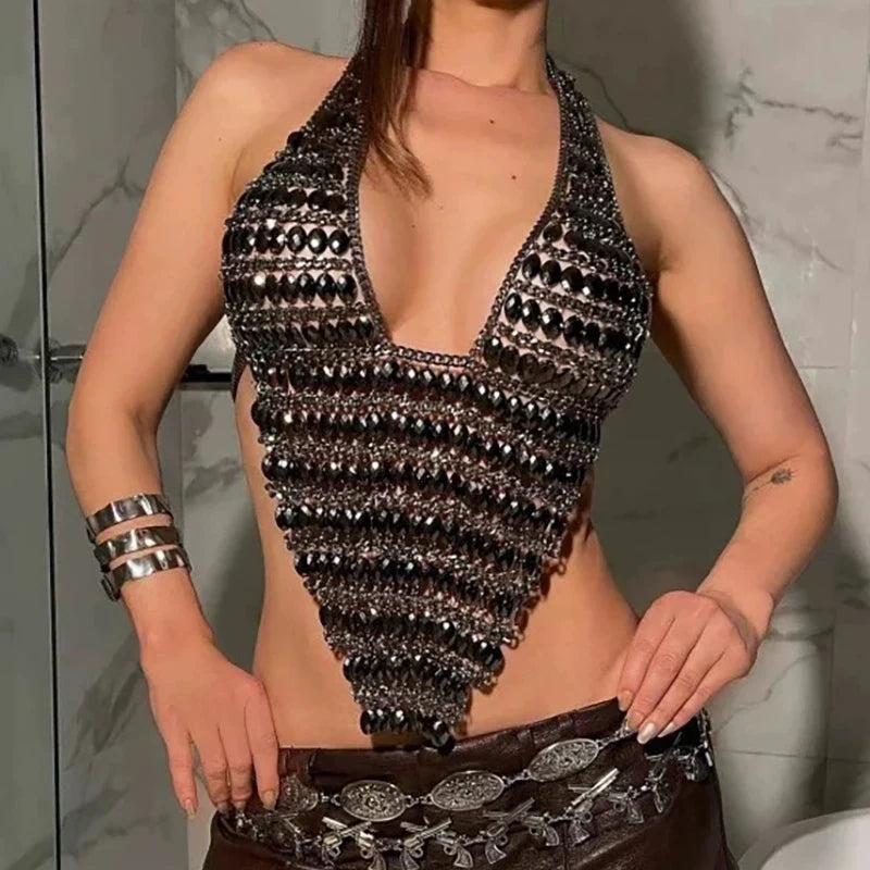 V-Neck Halter Rhinestone Body Jewelry