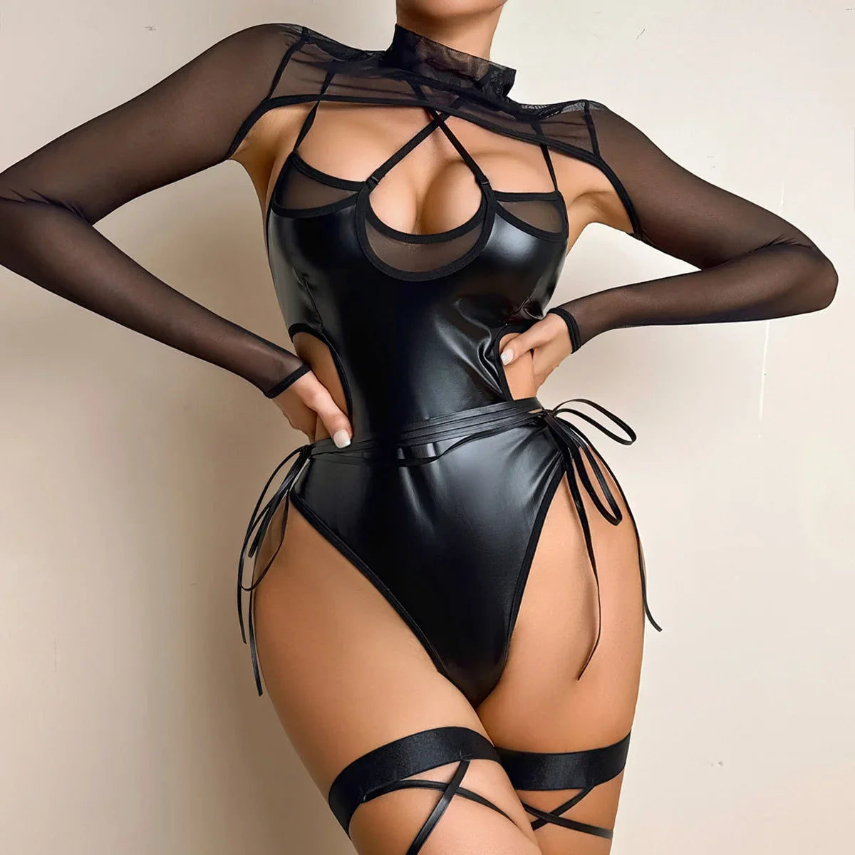 Black Bold Strappy PU Teddies