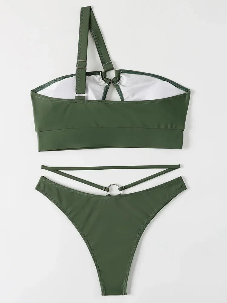 Hollow Out One Shoulder Two Piece
