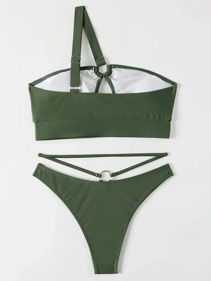 Hollow Out One Shoulder Two Piece