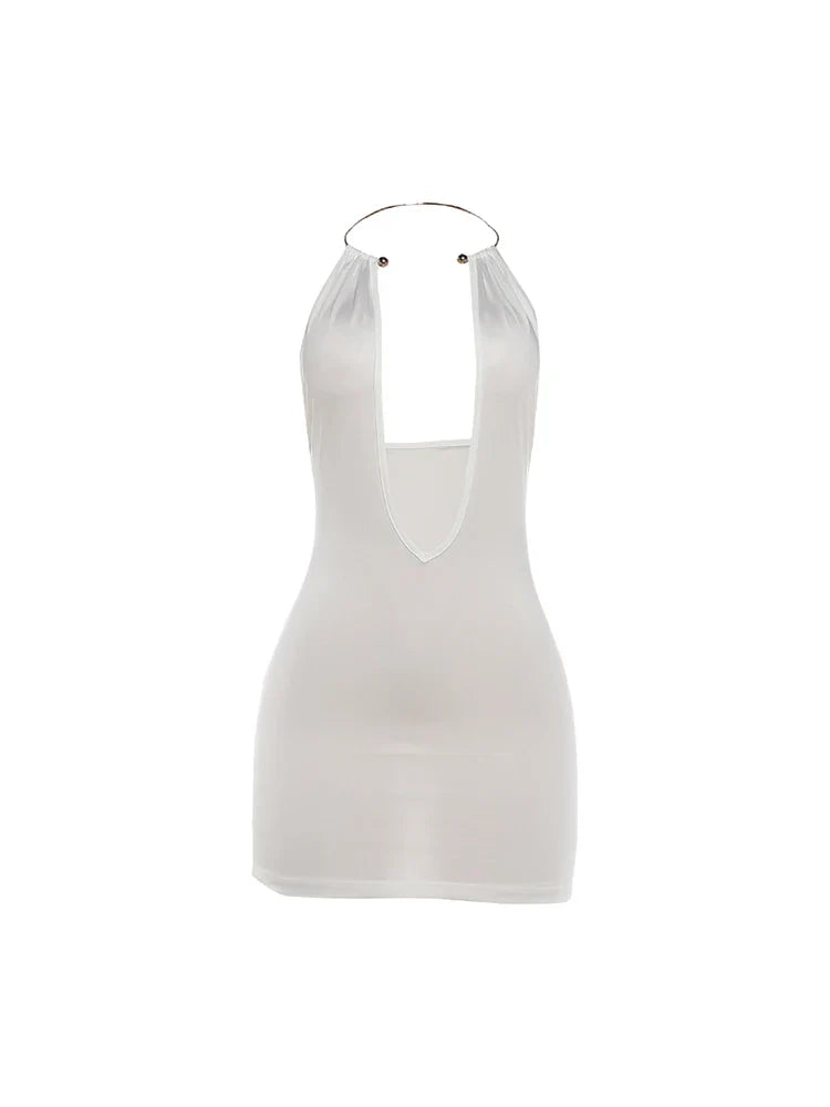 Sexy Backless Metal Ring Mini Dress