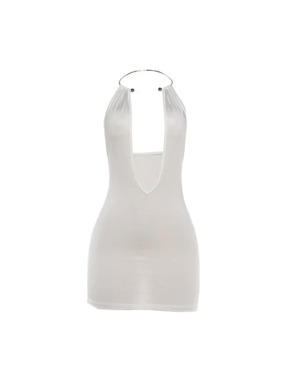 Sexy Backless Metal Ring Mini Dress