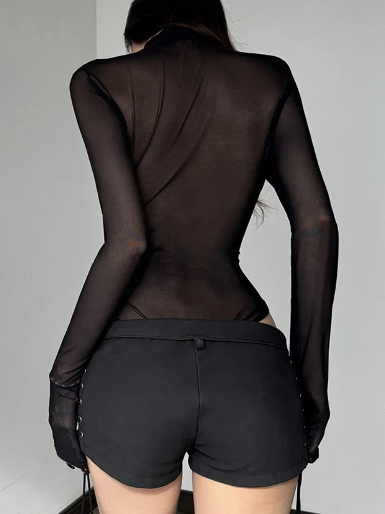 See Through Butterfly Long-Sleeve Bodysuit