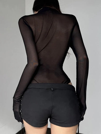 See Through Butterfly Long-Sleeve Bodysuit
