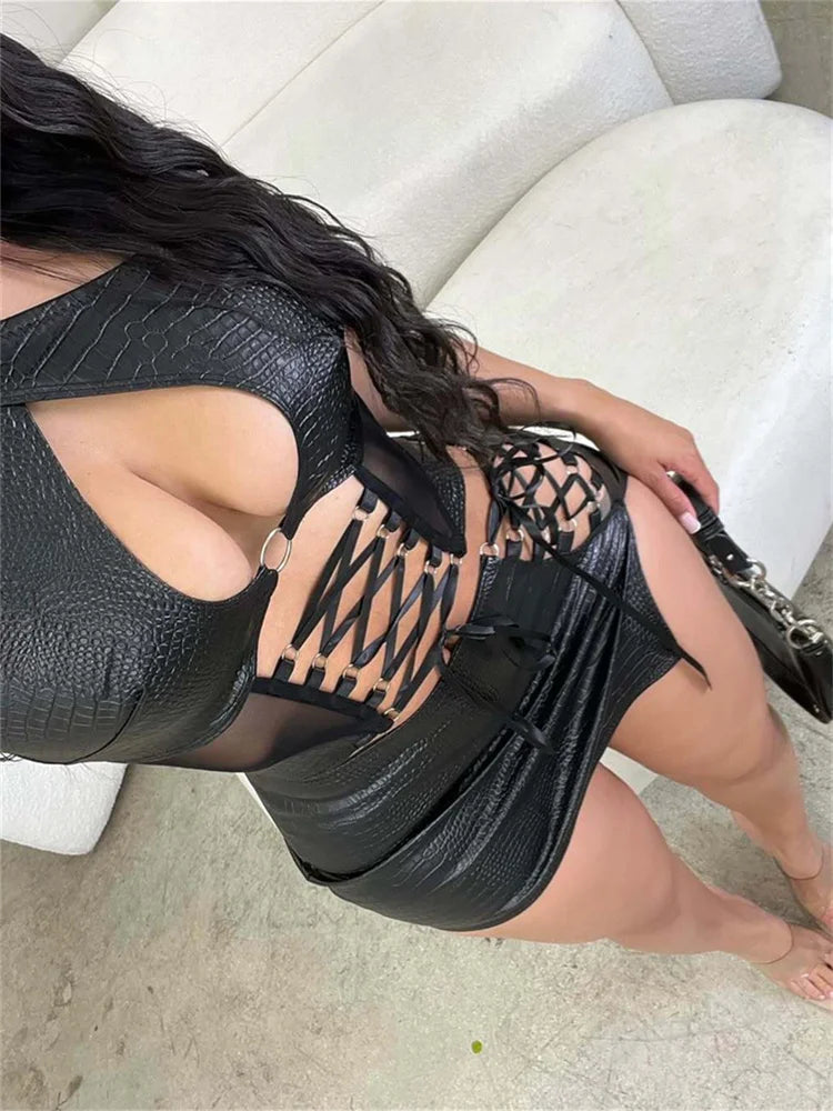 Halter Hollow Backless Irregular Skirt Set