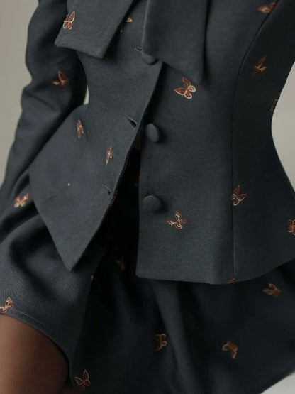 Bow Tie Neck Puff Sleeve Skirt Set