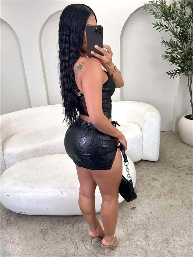 Halter Hollow Backless Irregular Skirt Set