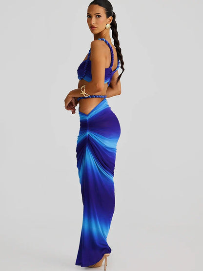 Slim Fit Halter Pleated Skirt Set