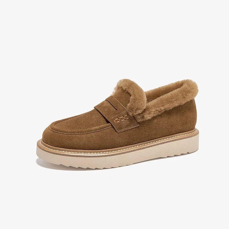Suede Fur Design Platform Loafers