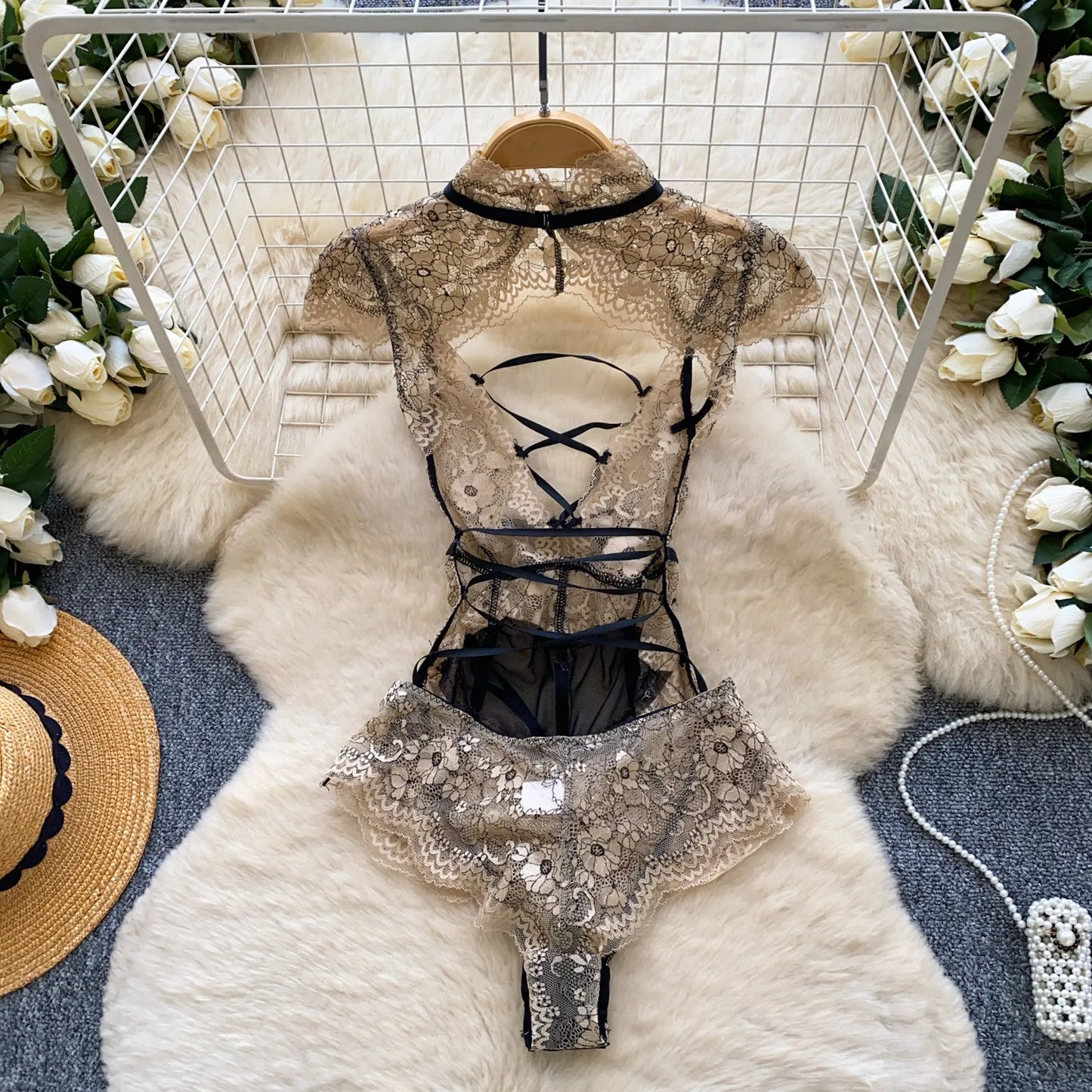 Floral Embroidery Hollow-Out Teddies
