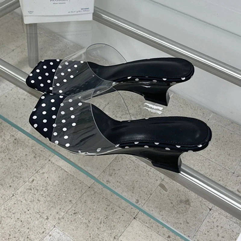Polka Dot Square Toe Wedges Sandals