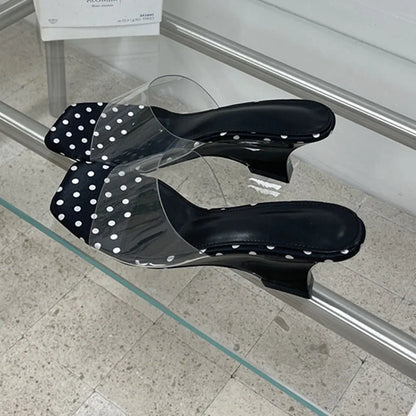 Polka Dot Square Toe Wedges Sandals