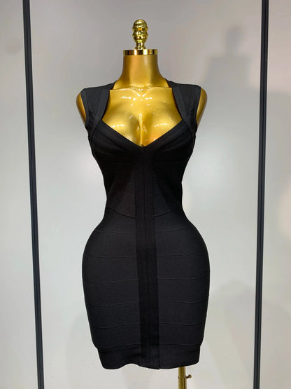 Deep V-neck Bodycon Mini Dress