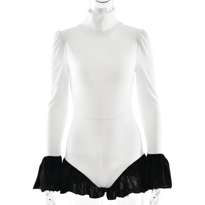 Solid Ruffled Long Sleeve Romper
