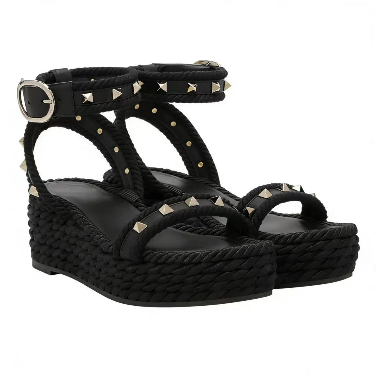 Studded Ankle Strap Wedges Sandals