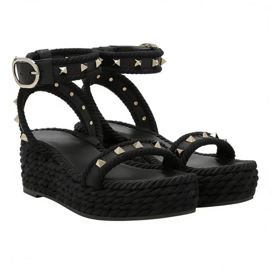 Studded Ankle Strap Wedges Sandals