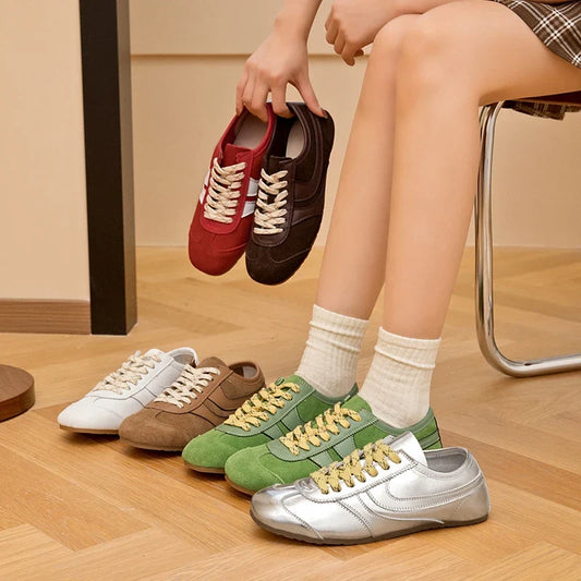 Solid Genuine Leather Lace-up Sneakers